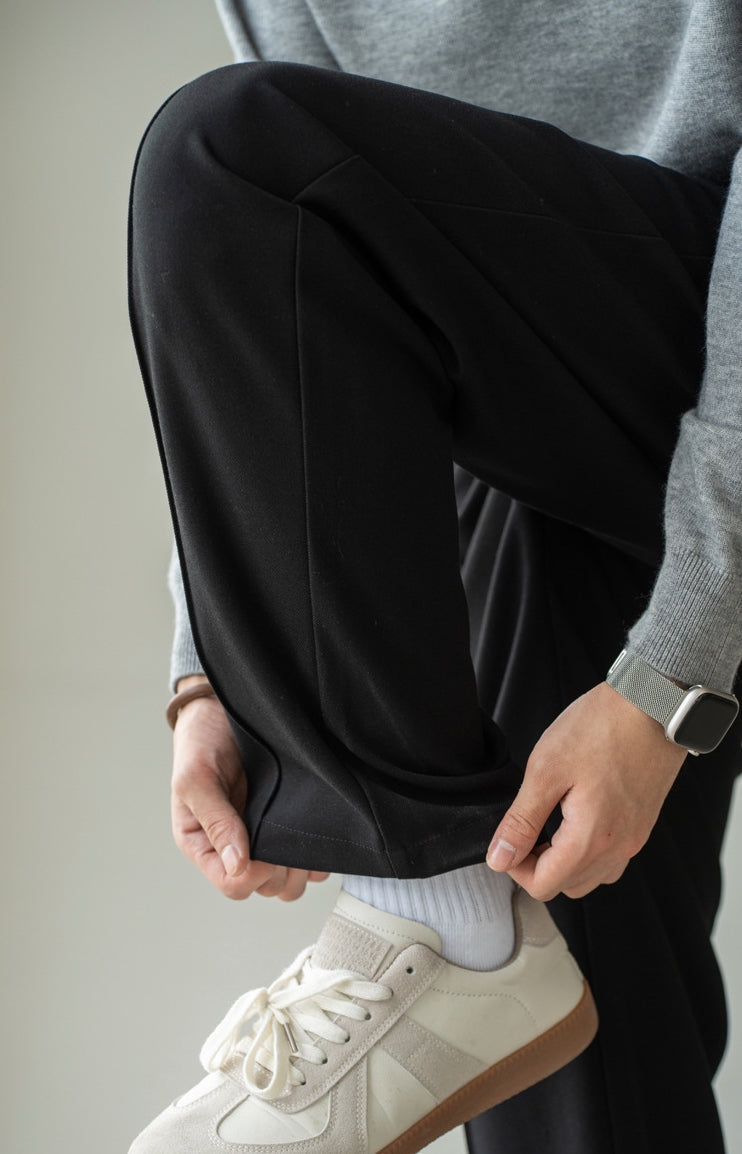 Lyocell Wool Blend Pin Tuck Relaxed Fit Trousers