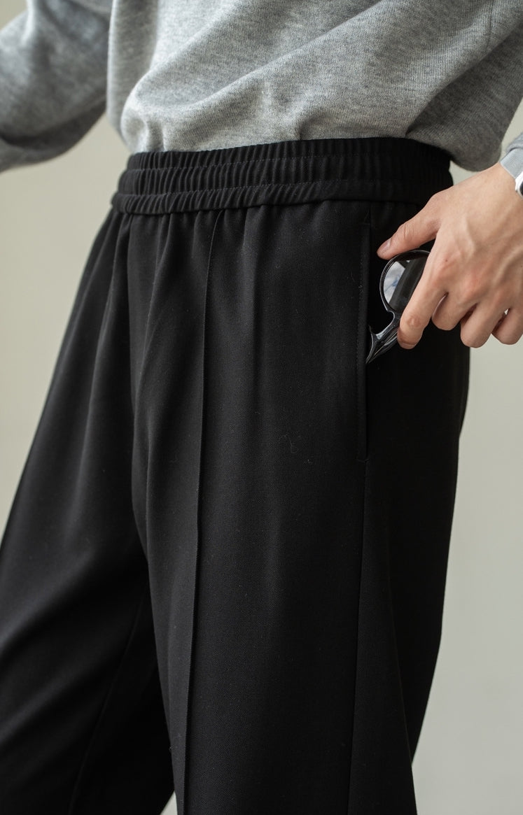 Lyocell Wool Blend Pin Tuck Relaxed Fit Trousers