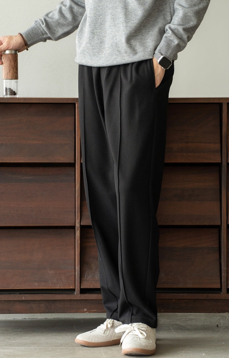 Lyocell Wool Blend Pin Tuck Relaxed Fit Trousers