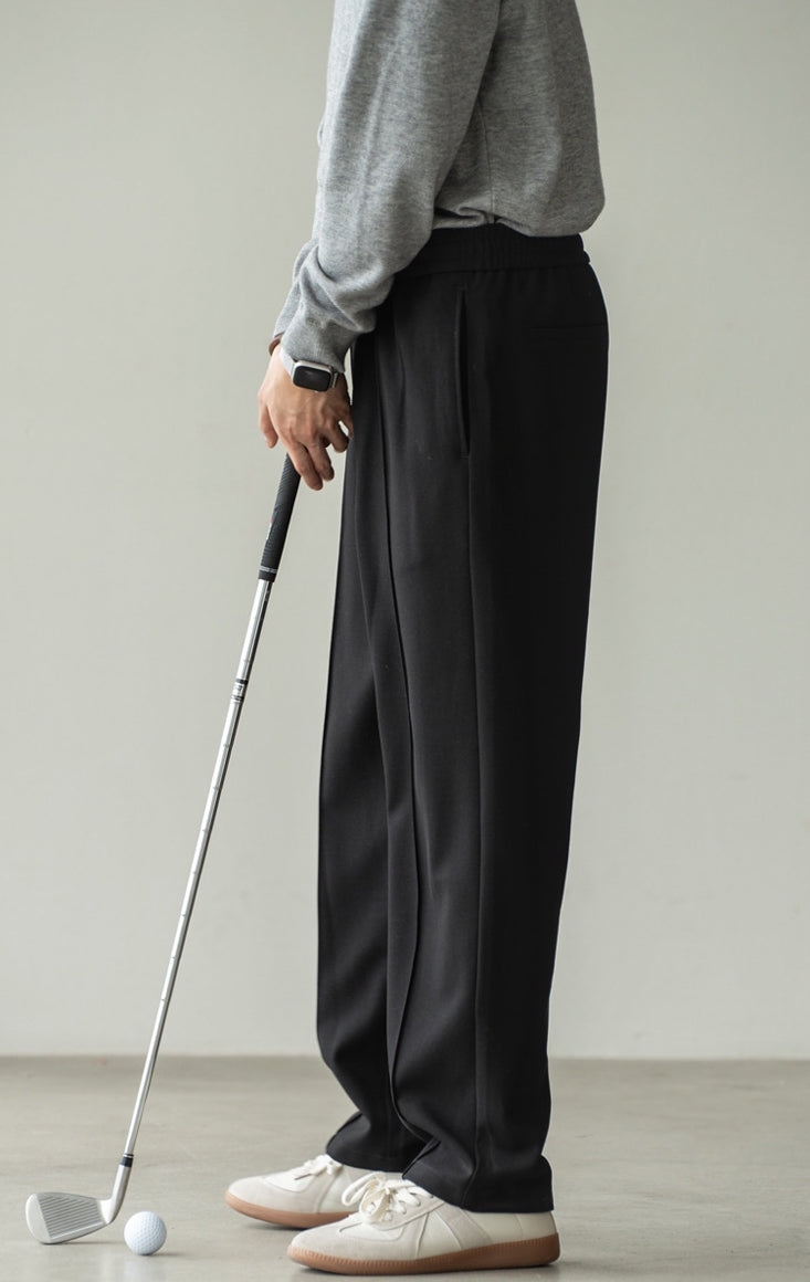 Lyocell Wool Blend Pin Tuck Relaxed Fit Trousers