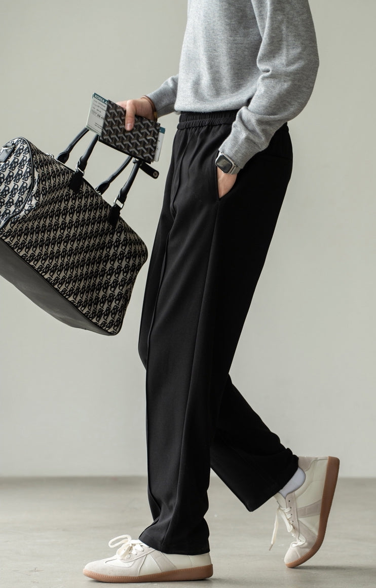 Lyocell Wool Blend Pin Tuck Relaxed Fit Trousers