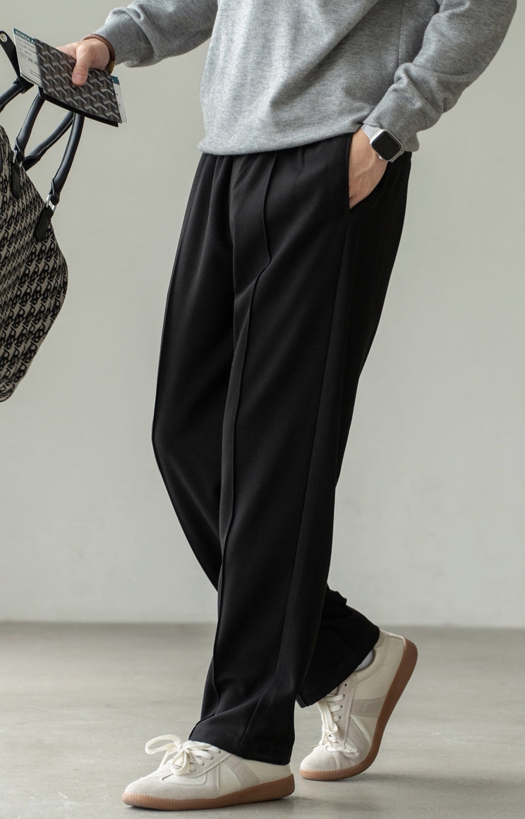 Lyocell Wool Blend Pin Tuck Relaxed Fit Trousers