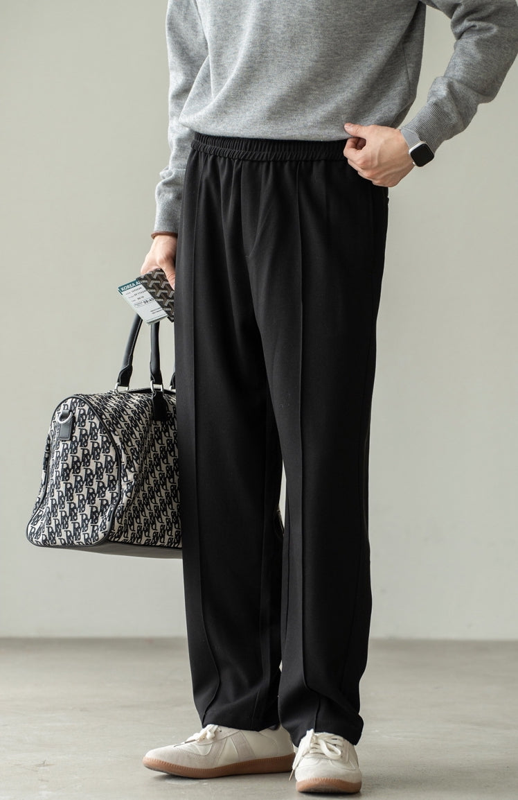 Lyocell Wool Blend Pin Tuck Relaxed Fit Trousers