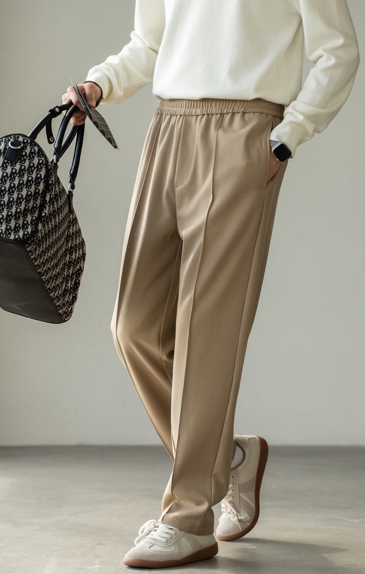 Lyocell Wool Blend Pin Tuck Relaxed Fit Trousers