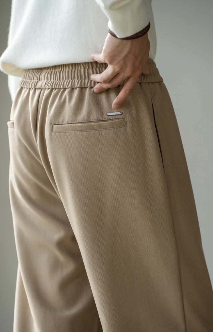 Lyocell Wool Blend Pin Tuck Relaxed Fit Trousers