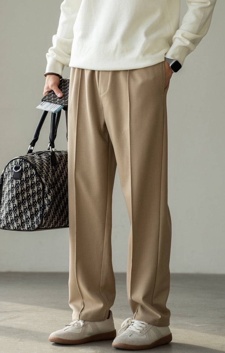 Lyocell Wool Blend Pin Tuck Relaxed Fit Trousers