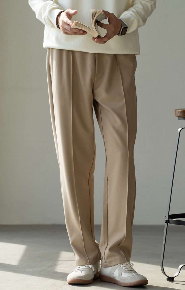 Lyocell Wool Blend Pin Tuck Relaxed Fit Trousers