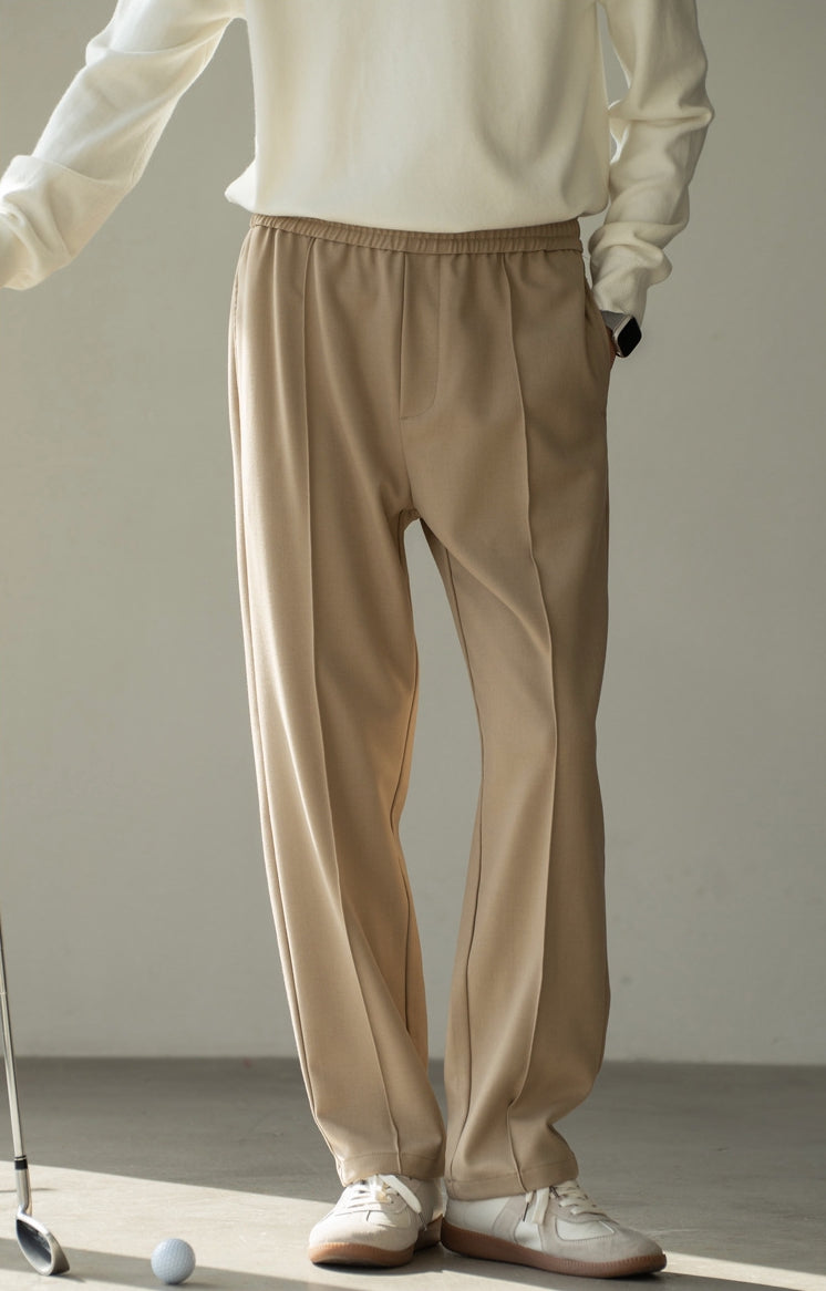 Lyocell Wool Blend Pin Tuck Relaxed Fit Trousers
