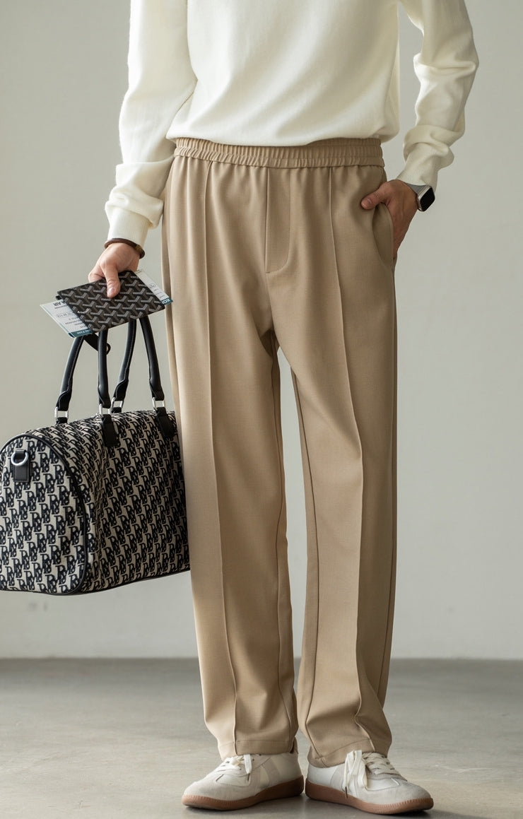 Lyocell Wool Blend Pin Tuck Relaxed Fit Trousers