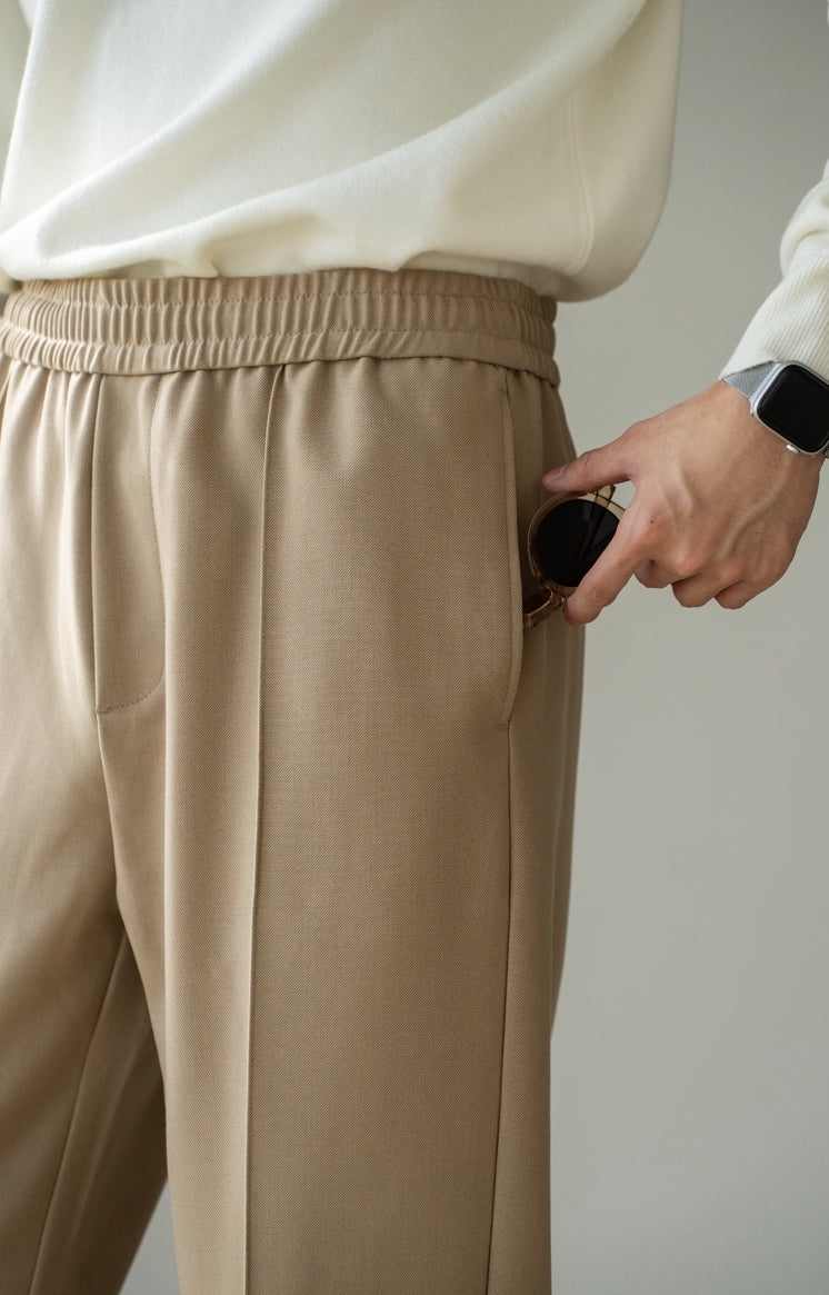 Lyocell Wool Blend Pin Tuck Relaxed Fit Trousers