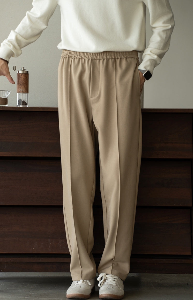 Lyocell Wool Blend Pin Tuck Relaxed Fit Trousers