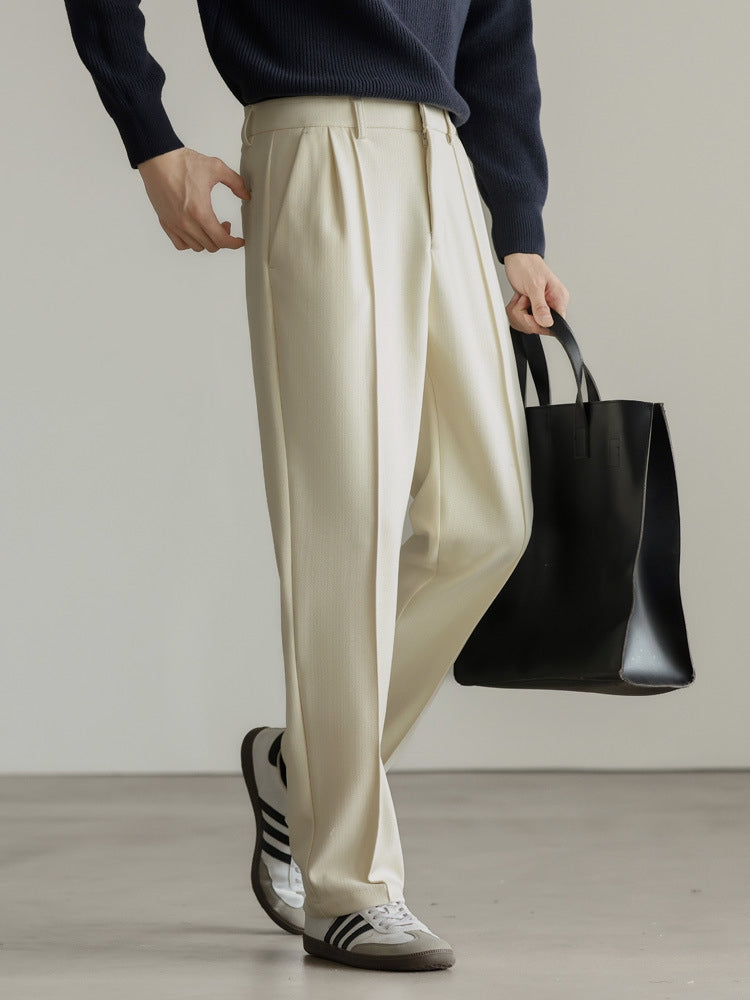 Heat-Retaining Double-Pleated Brushed Fleece Trousers