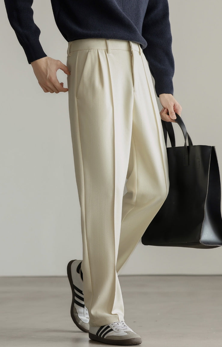 Heat-Retaining Double-Pleated Brushed Fleece Trousers