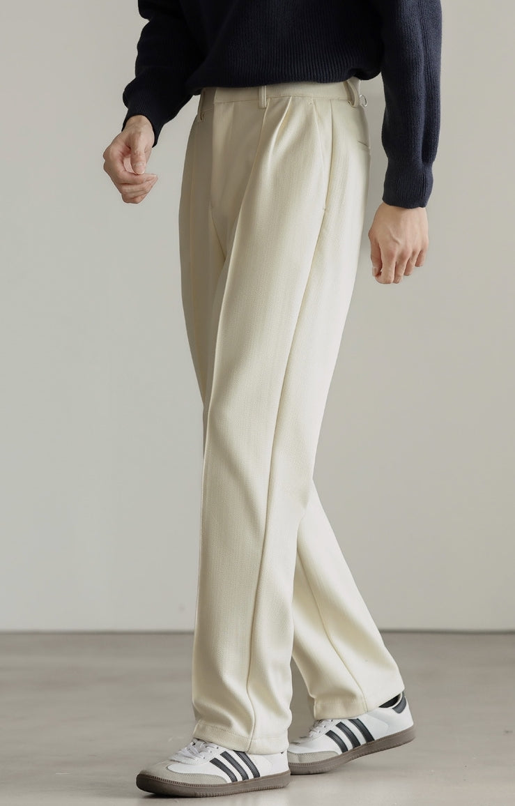 Heat-Retaining Double-Pleated Brushed Fleece Trousers