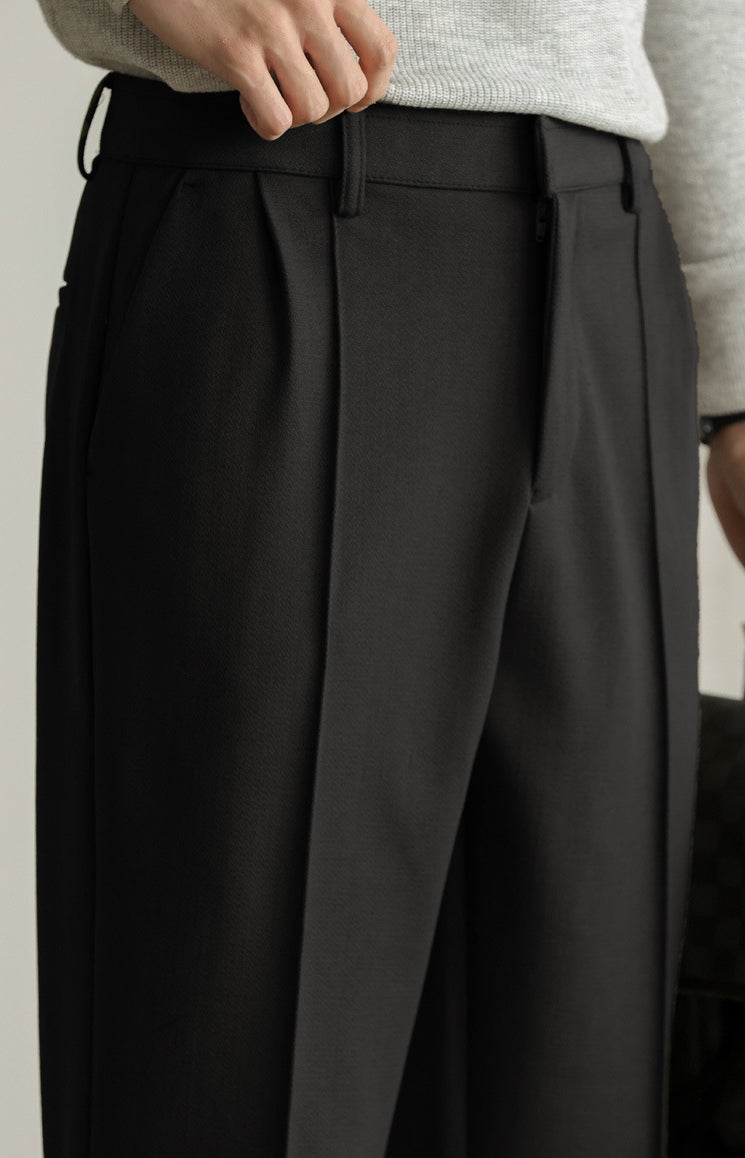 Heat-Retaining Double-Pleated Brushed Fleece Trousers