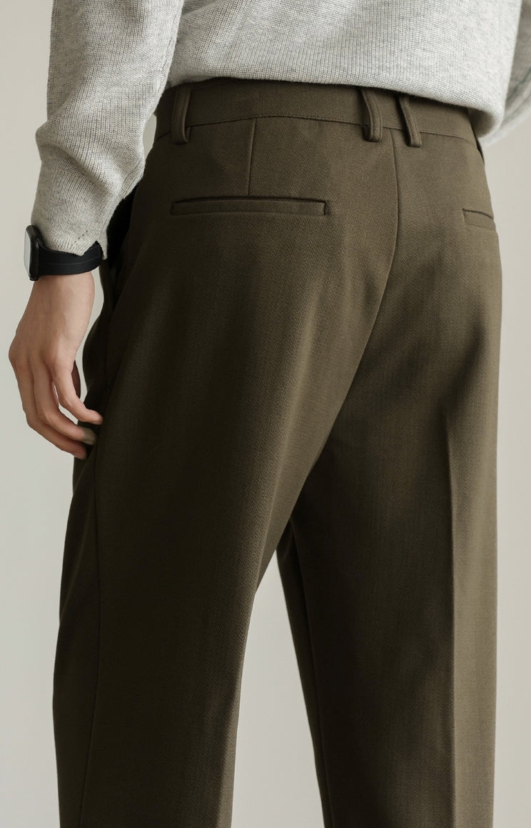 Heat-Retaining Double-Pleated Brushed Fleece Trousers