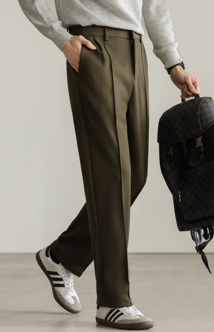 Heat-Retaining Double-Pleated Brushed Fleece Trousers