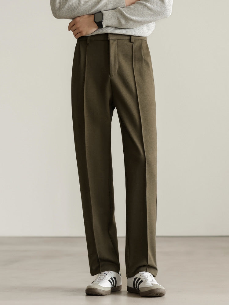 Heat-Retaining Double-Pleated Brushed Fleece Trousers