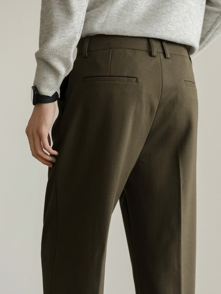 Heat-Retaining Double-Pleated Brushed Fleece Trousers