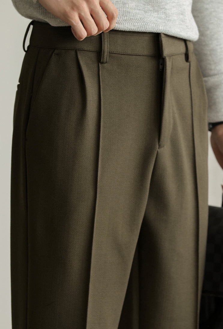 Heat-Retaining Double-Pleated Brushed Fleece Trousers
