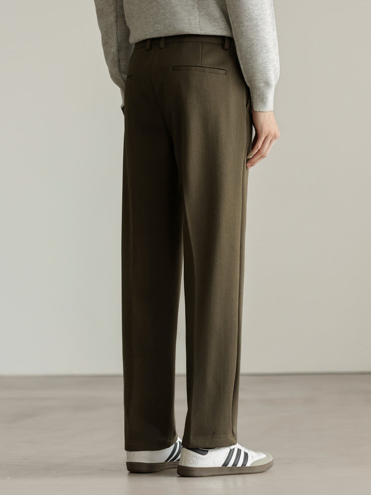 Heat-Retaining Double-Pleated Brushed Fleece Trousers