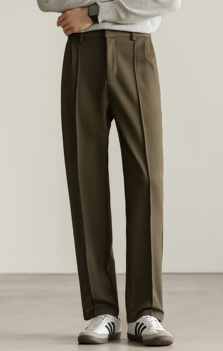 Heat-Retaining Double-Pleated Brushed Fleece Trousers