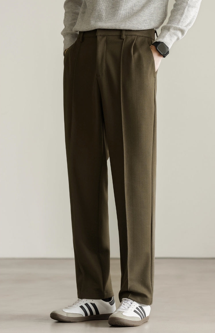 Heat-Retaining Double-Pleated Brushed Fleece Trousers