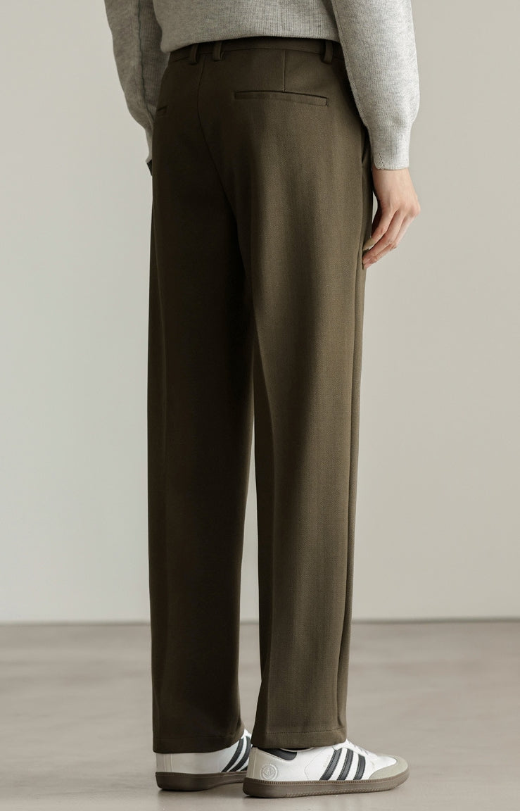 Heat-Retaining Double-Pleated Brushed Fleece Trousers