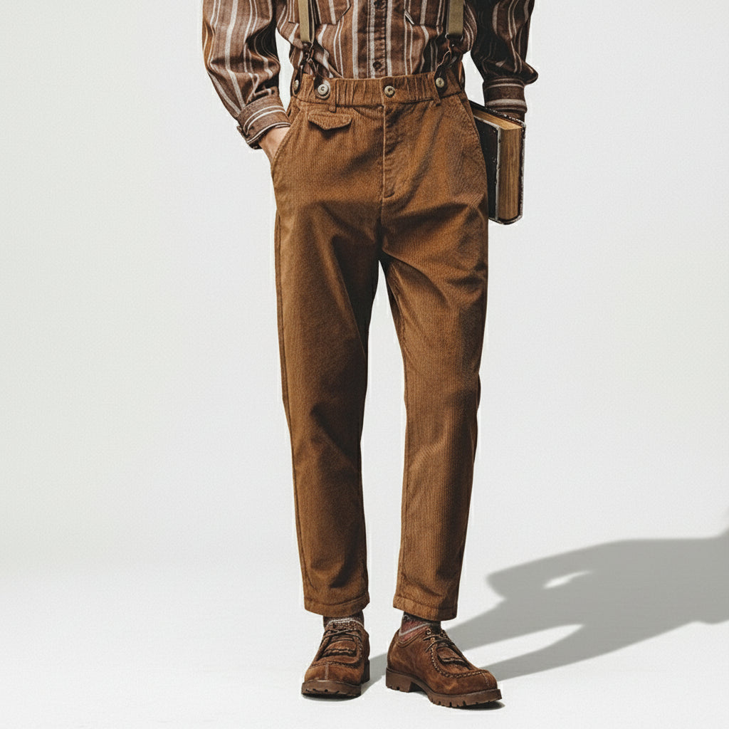 Loose Corduroy Casual Tapered Pants in Chestnut Brown