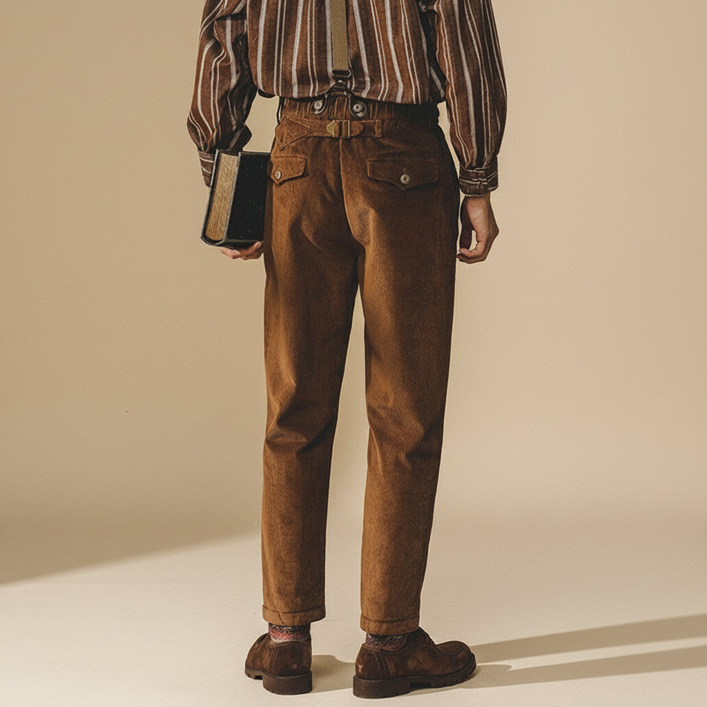Loose Corduroy Casual Tapered Pants in Chestnut Brown