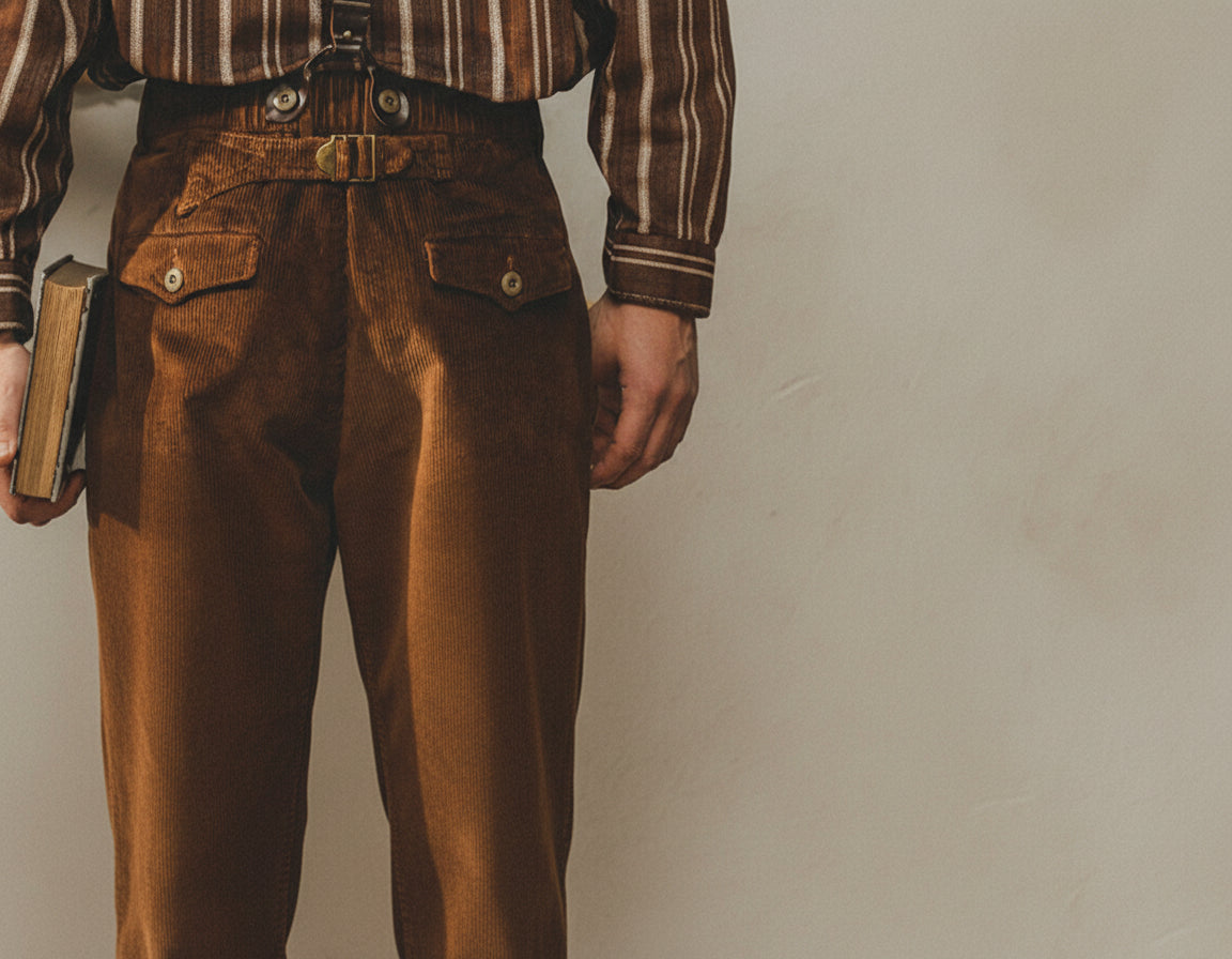 Loose Corduroy Casual Tapered Pants in Chestnut Brown
