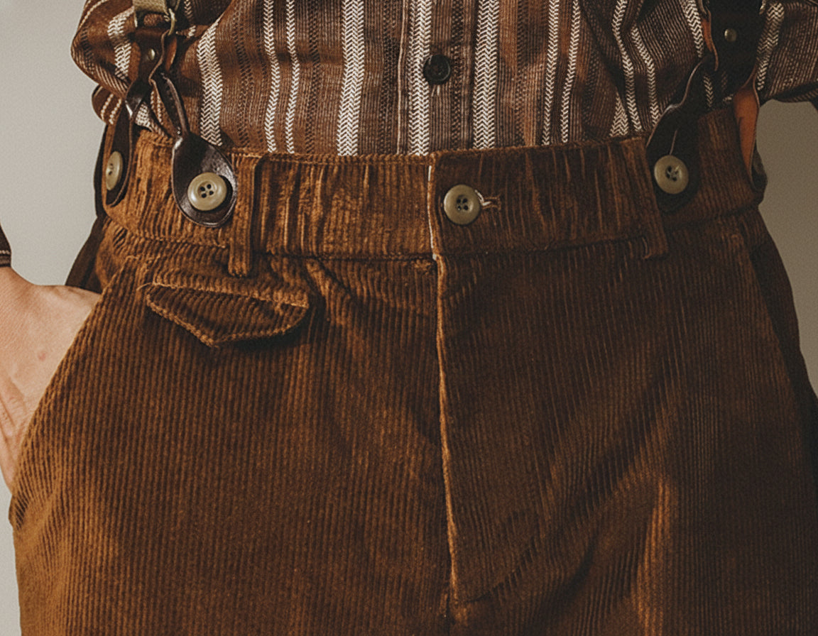 Loose Corduroy Casual Tapered Pants in Chestnut Brown