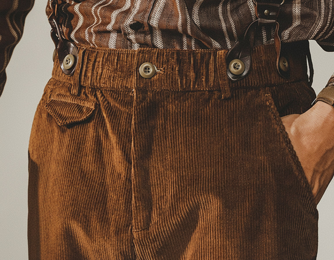 Loose Corduroy Casual Tapered Pants in Chestnut Brown