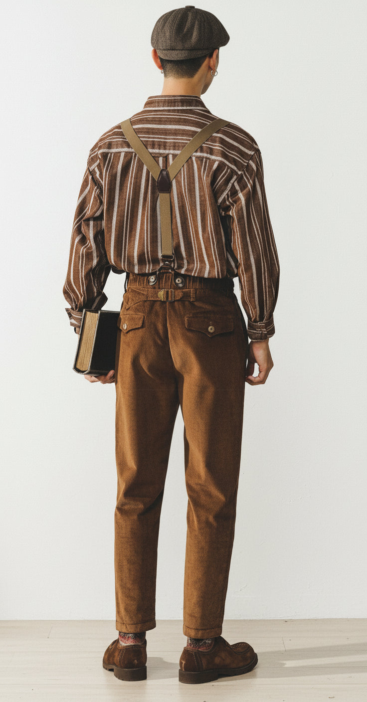 Loose Corduroy Casual Tapered Pants in Chestnut Brown