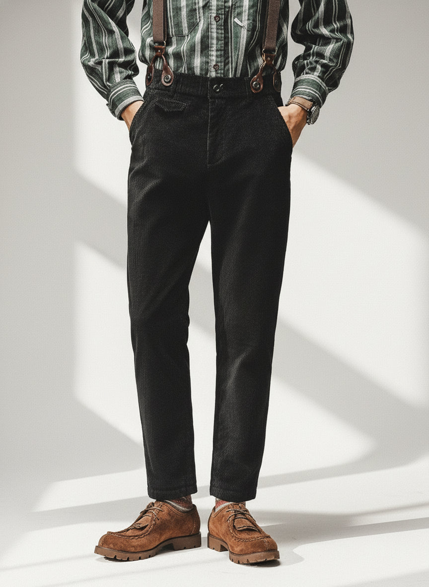 Loose Corduroy Casual Tapered Pants in Black