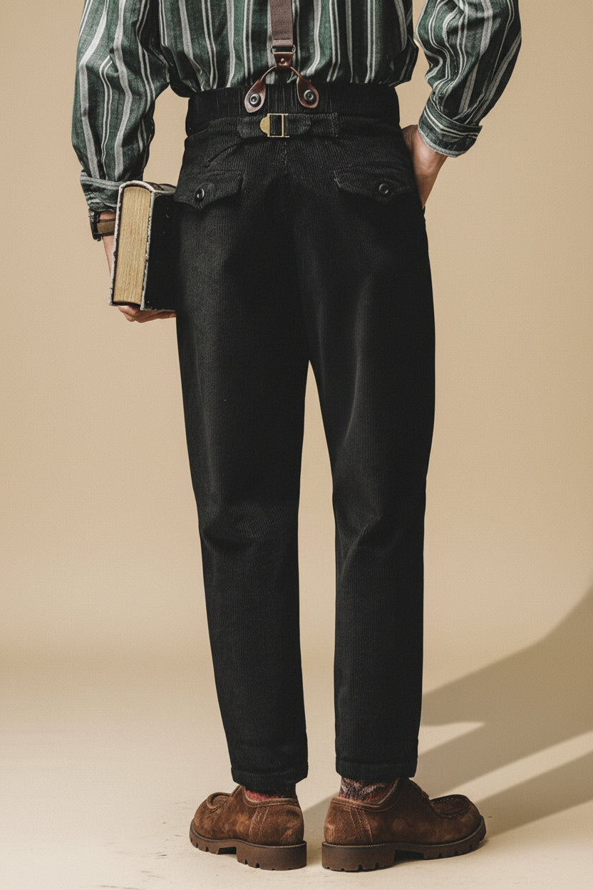 Loose Corduroy Casual Tapered Pants in Black