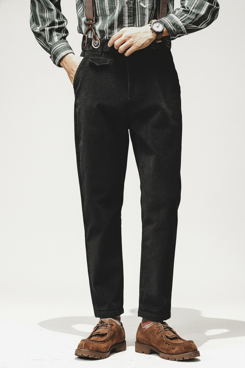 Loose Corduroy Casual Tapered Pants in Black