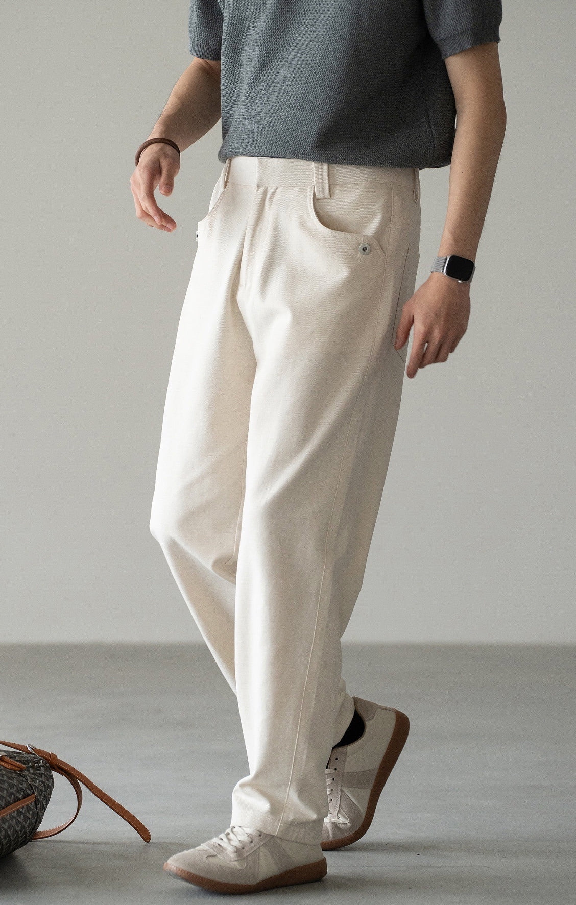 Cotton-Linen Blend Breathable Drape Trousers in Apricot