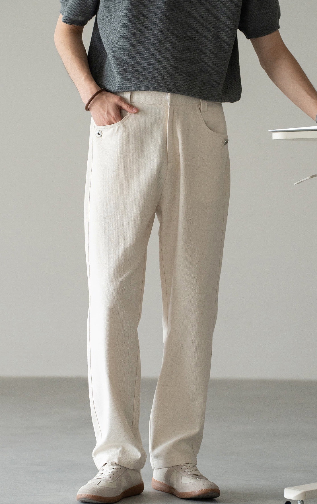 Cotton-Linen Blend Breathable Drape Trousers in Apricot