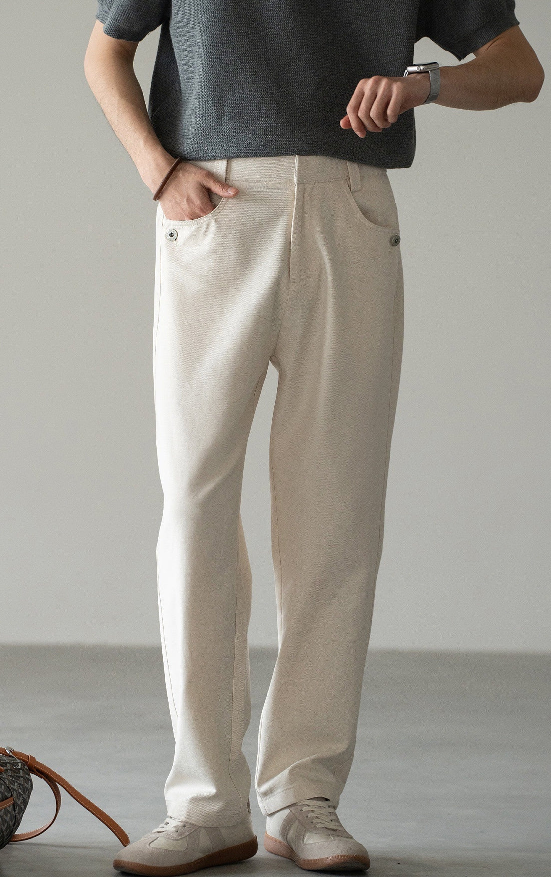 Cotton-Linen Blend Breathable Drape Trousers in Apricot