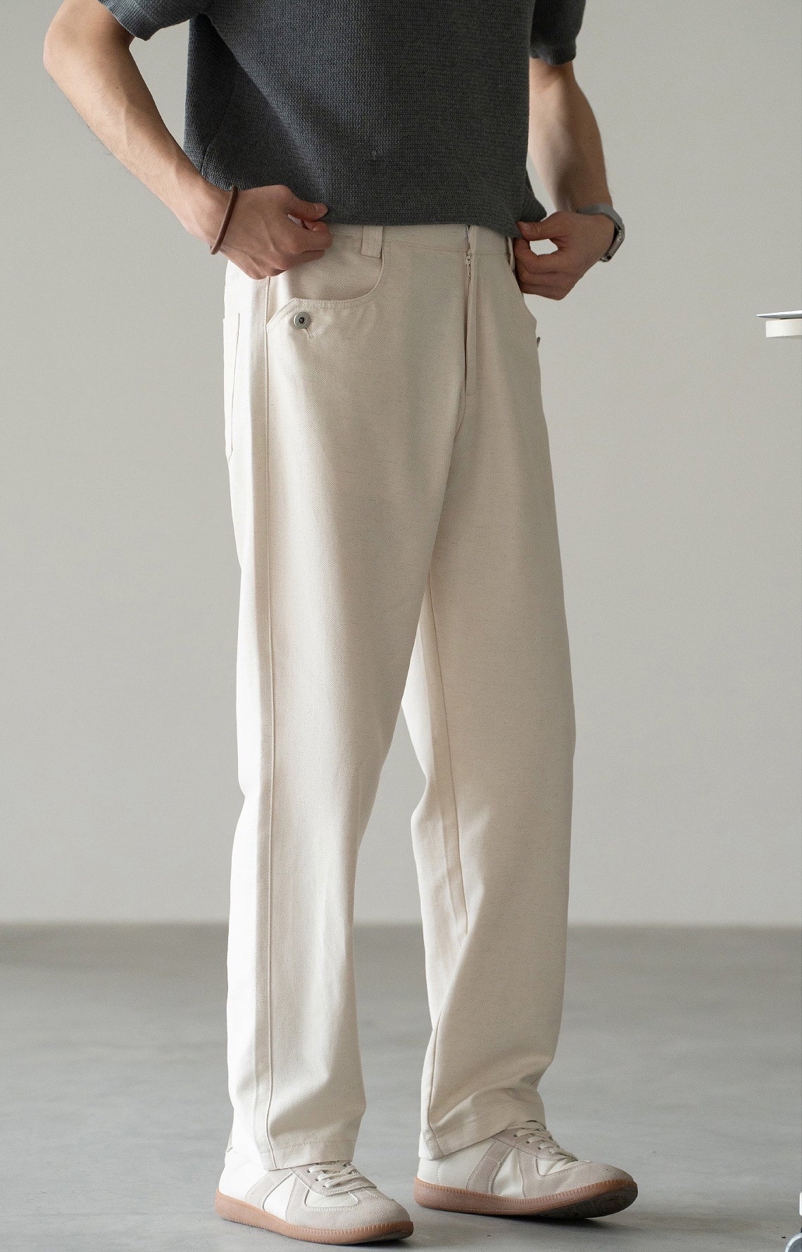 Cotton-Linen Blend Breathable Drape Trousers in Apricot