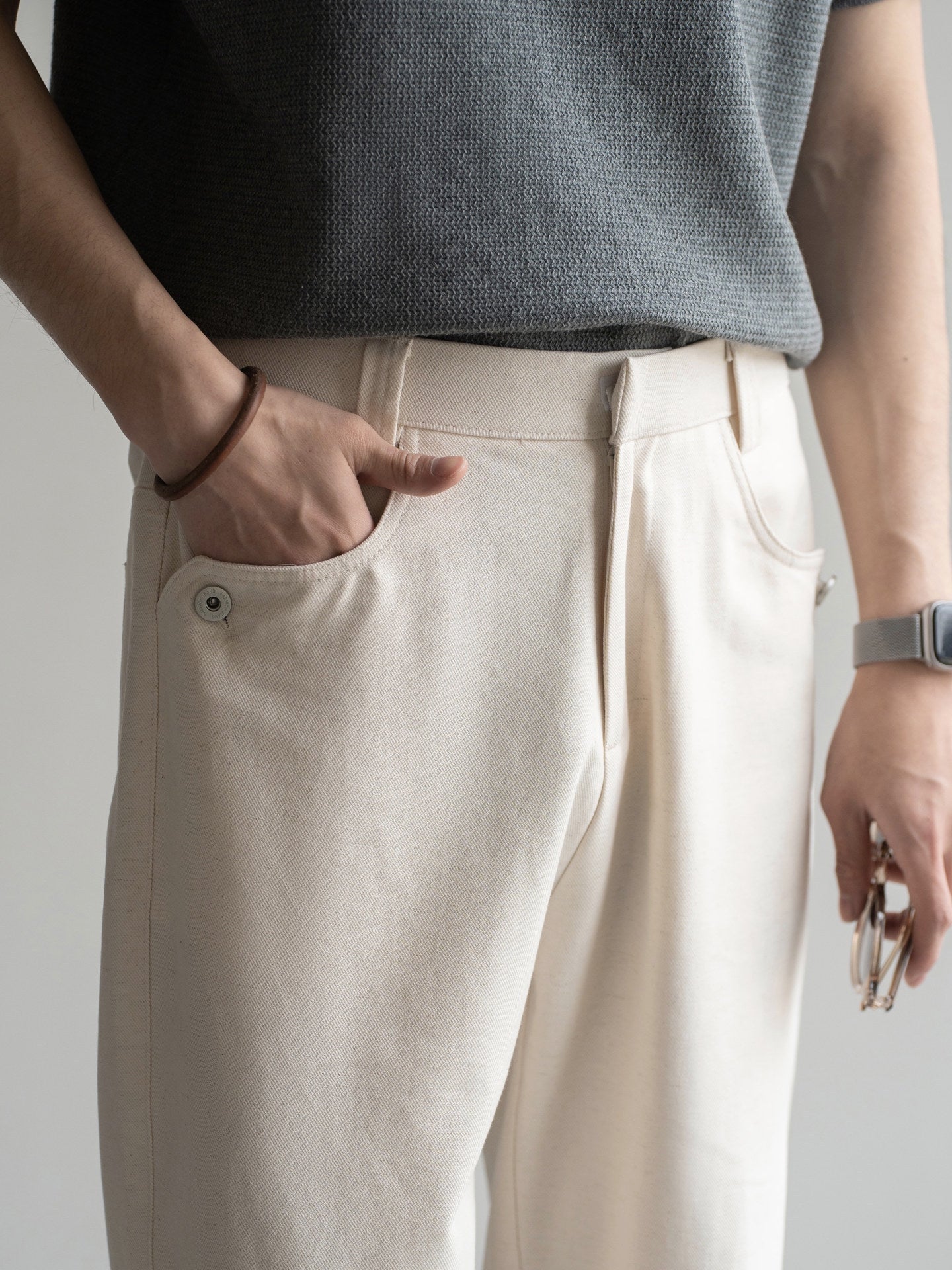 Cotton-Linen Blend Breathable Drape Trousers in Apricot