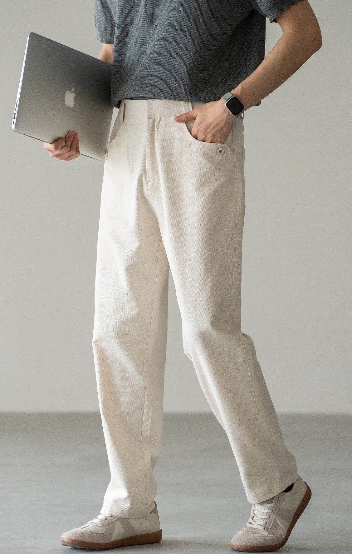 Cotton-Linen Blend Breathable Drape Trousers in Apricot