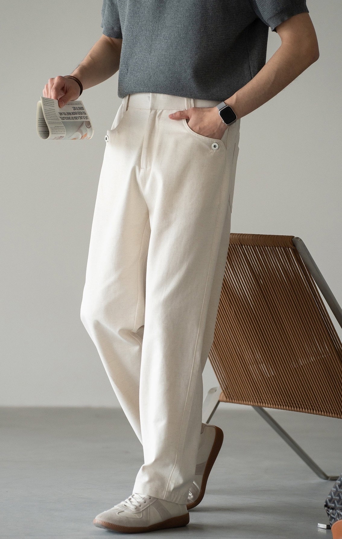 Cotton-Linen Blend Breathable Drape Trousers in Apricot
