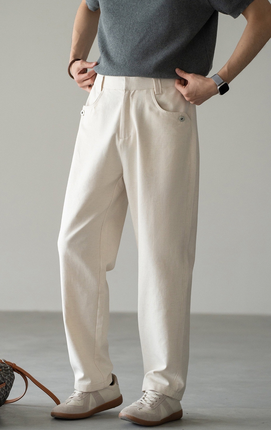 Cotton-Linen Blend Breathable Drape Trousers in Apricot