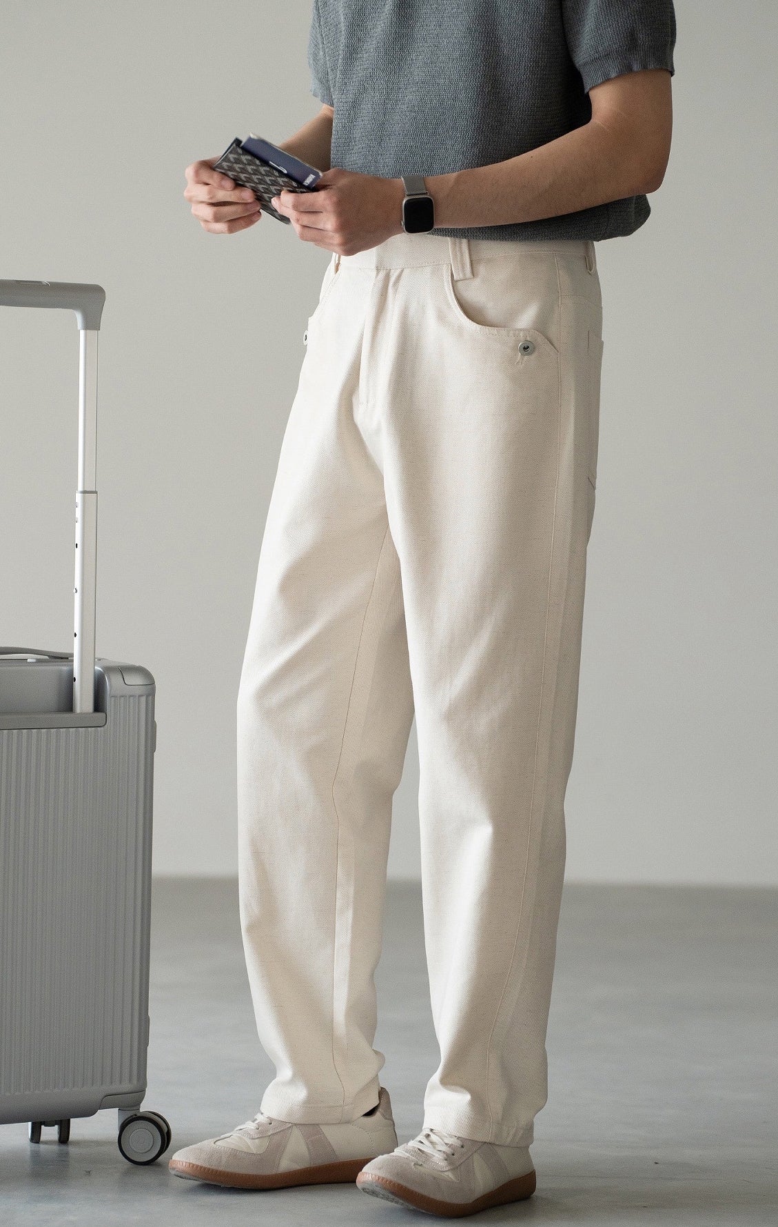 Cotton-Linen Blend Breathable Drape Trousers in Apricot