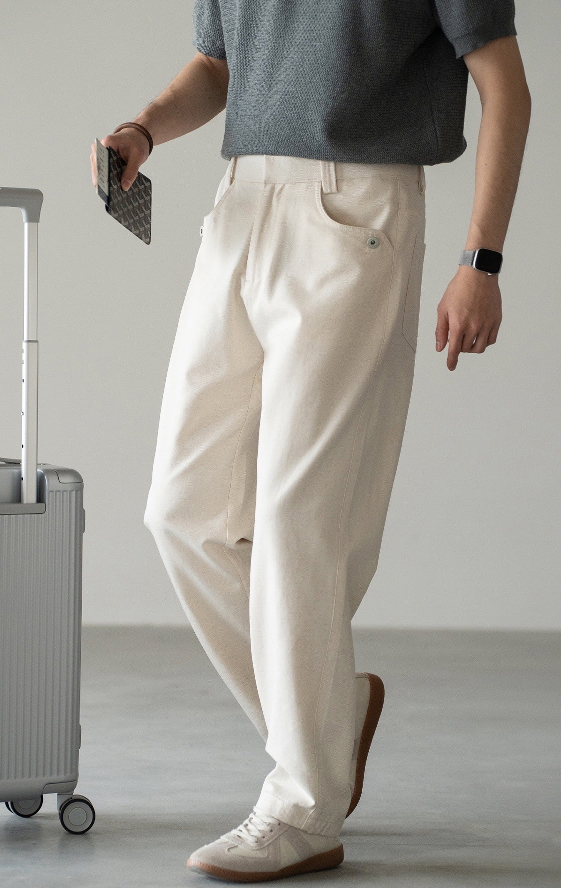 Cotton-Linen Blend Breathable Drape Trousers in Apricot