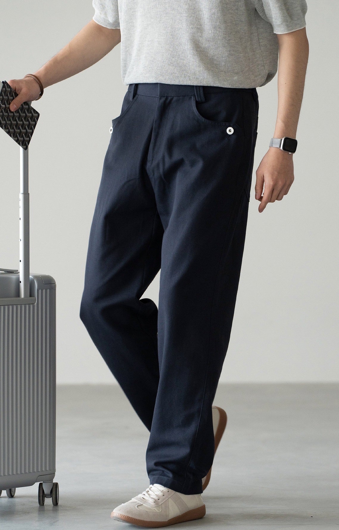 Cotton-Linen Blend Breathable Drape Trousers in Royal Blue