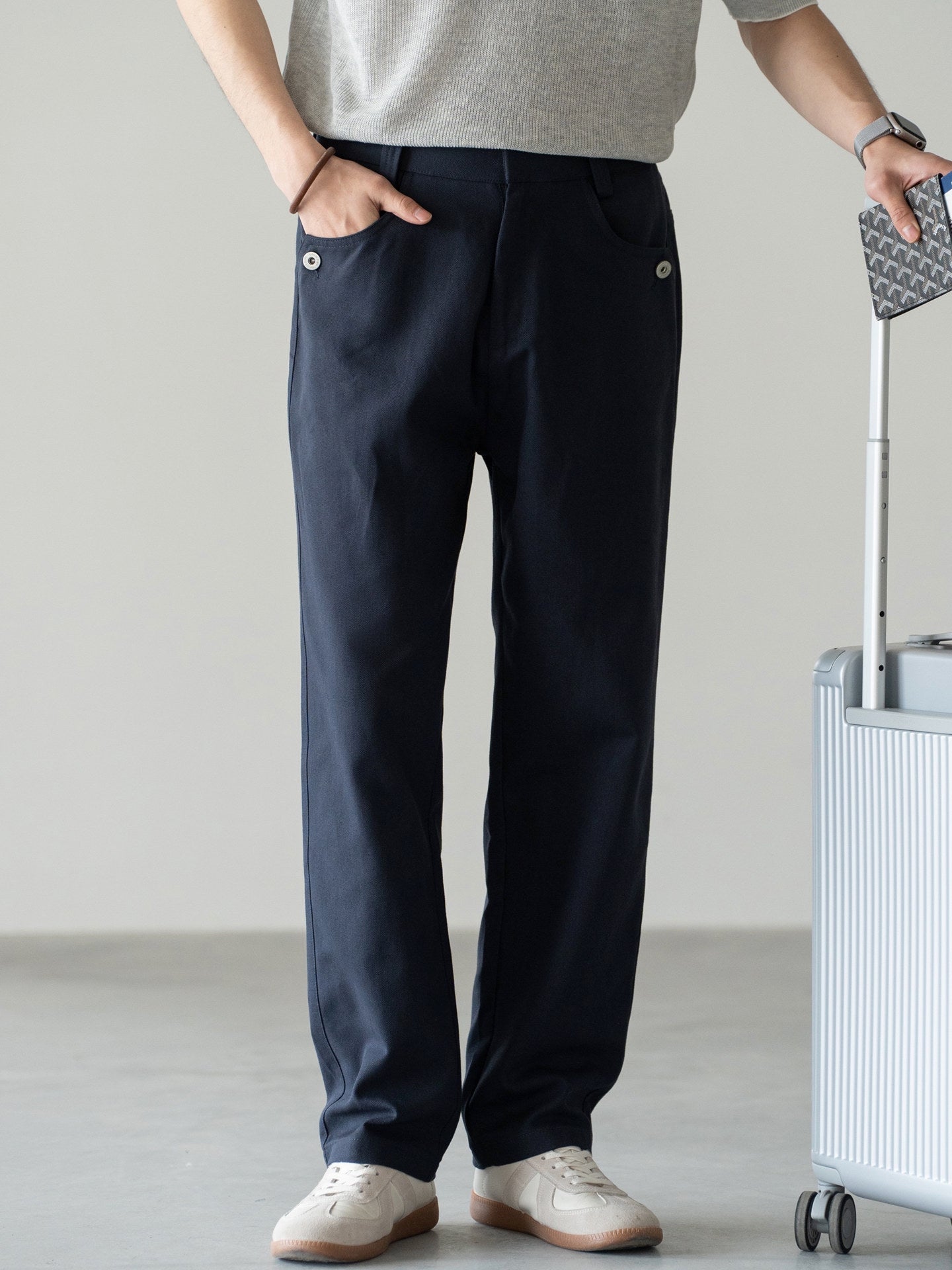 Cotton-Linen Blend Breathable Drape Trousers in Royal Blue