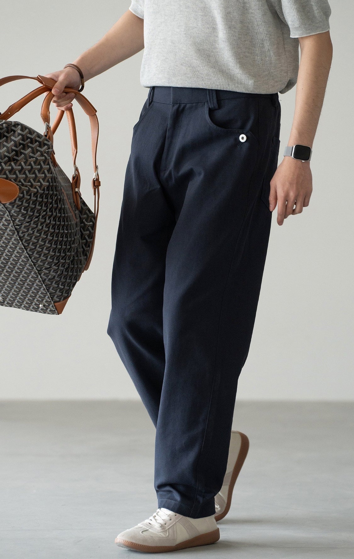 Cotton-Linen Blend Breathable Drape Trousers in Royal Blue